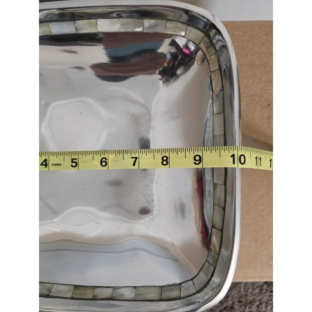 Vintage Towle Silversmiths Square 10” Bowl with Inlaid Mother of Pearl/ India